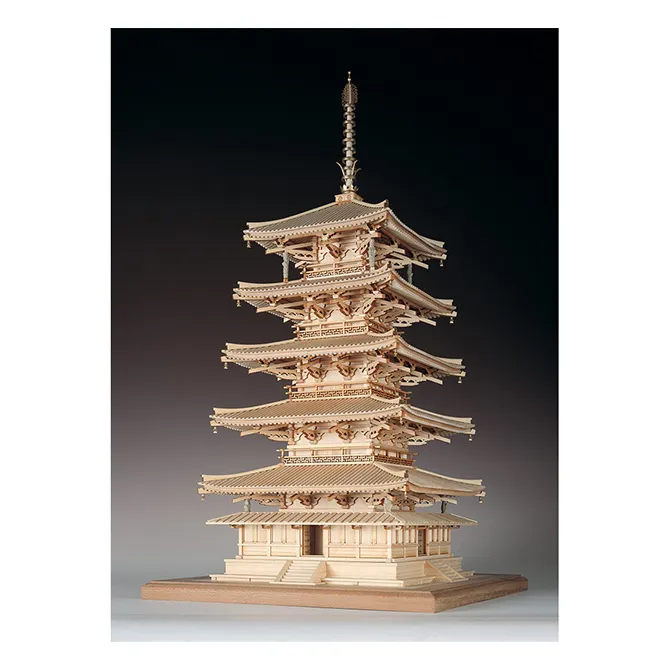 Kit de modelo de construcción de rompecabezas de madera de templo Horyuji de pagoda de cinco pisos