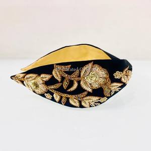 Golden Rose <b>Floral</b> Exclusive Comfortable Seed Beaded <b>Headbands</b> Indian Seeds Beaded Hand Embellished Turban Hair Accessory - Product Image 1