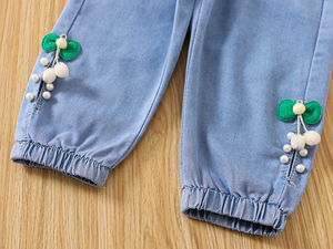 กางเกงยีนส์เด็กคุณภาพสูง ทรงตรง เอวสูง สีขาวฟอก ขาสั้น สไตล์ฮิปฮอป สตรีทแวร์ ปักลาย - Product Image 6