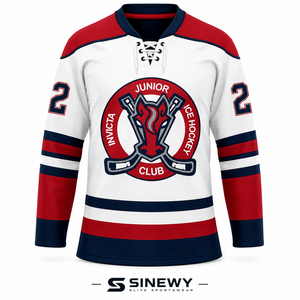 เสื้อฮอกกี้น้ำแข็ง SINEWY Invicta Junior สีขาว แดง กรมท่า แขนยาว ระบายเหงื่อได้ดี ทรงปกติ สำหรับเด็กผู้ชาย - Product Image 1