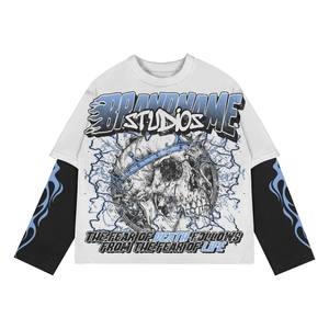 Camisetas Personalizadas con Gráficos Bordados, Estilo Desgastado, 100% Algodón, Talla Grande, Manga Larga de Doble Capa para Hombre - Product Image 5