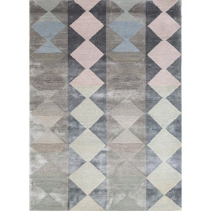 Tapis Manchaha noués à la main en laine et soie de bambou, motif géométrique gris et noir, pour salon, chambre et couloir d'adolescents - Les-1880 - Product Image 1