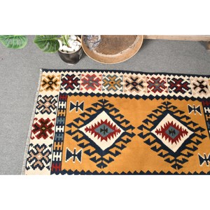 Kilim amarillo Beige Alfombra de lana 3,1X4,5 pies tejido plano turco sala de estar alfombra patrón de retazos para adolescentes para pasillo - Product Image 3