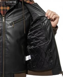 Veste en cuir Pu élégante pour hommes avec capuche zippée tissu en toile nouvelle condition à la mode veste de moto d'hiver avec poches - Product Image 6
