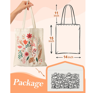 Bolsas de tela de lona de algodón plegables recicladas con estampado personalizado al por mayor, bolsas de mano de algodón Natural 100% para mujer - Product Image 3