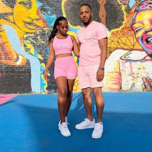 Logotipo personalizado 2 piezas Conjunto Pantalones cortos Traje Hombres 100% Algodón Camisetas Conjunto corto Mujeres y adultos puff estampado - Product Image 2