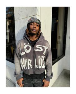 Streetwear personnalisé 100% coton lavé à l'acide broderie en détresse vintage fermeture éclair lourd épais sweats à capuche surdimensionnés - Product Image 1