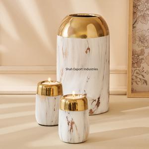 Florero de Metal de Aspecto Fabuloso, Color Dorado/Blanco, para Decoración del Hogar y Mesa de Boda, Floreros Hechos a Mano - Product Image 1