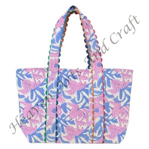 กระเป๋าผ้าฝ้ายสำหรับใส่ของชำแบบเป็นมิตรกับสิ่งแวดล้อม ทนทาน ลาย Ric Rac พิมพ์ด้วยมือ - Product Image 3