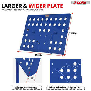 Support de musique 5-en-1 réglable pour bureau, porte-partitions portable, support de livre pliable tout en métal - Product Image 3