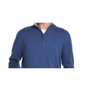 Maglione Vintage da Uomo con Zip a un Quarto, Impermeabile, in Cashmere Blu Navy, Taglia Piccola, Mezza Manica, Stampa Autunno/Inverno - Product Image 2