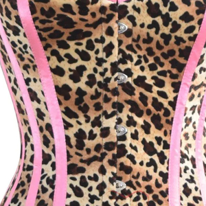 Custom <b>Underbust</b> Double Boned Leopard Print Velvet With Pink Satin Boning <b>Corset</b> | Waist Slimming Body Shaper Outfit Dress - Product Image 2