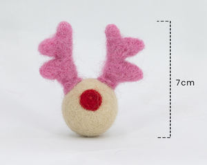 Cabeza de Reno de fieltro de 3cm para adorno de árbol de Navidad puramente fieltro a mano por la lana NZ ecológica de los artesanos nepaleses - Product Image 2