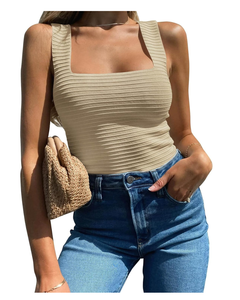 Débardeurs côtelés pour femmes pour l'été 2025: chemises sans manches à col carré, élégantes, décontractées et ajustées. - Product Image 1