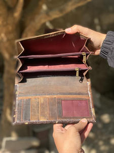 กระเป๋าสตางค์หนังแบบมีซิปสำหรับผู้หญิงกระเป๋าสตางค์แบบซ่อนทำด้วยมือแท้แบบใหม่กระเป๋าสตางค์หนังแบบพับสองชั้นกระเป๋าสตางค์ขนสัตว์โลหะแท้ - Product Image 6