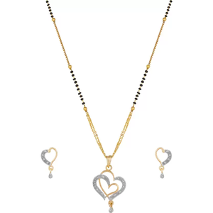 Ensemble de bijoux fins Dh Mangalsutra plaqué or en acier inoxydable et cuivre avec zircon, perle, diamant et strass pour cadeaux de mariage - Product Image 2