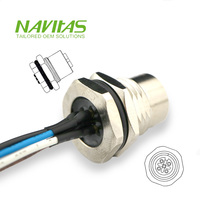Conector de Cable Hembra de 5 Pines M12 para Montaje en Panel, Código A, IP67, Impermeable, con Conductores de Cobre Estañado para Uso Industrial