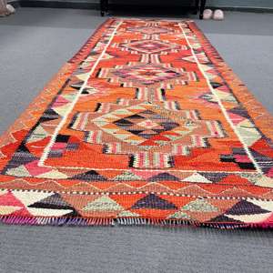 Alfombra Vintage Estilo Runner, Alfombra Turca de 3.1x9.3 pies, Alfombra de Lana Naranja - Product Image 1