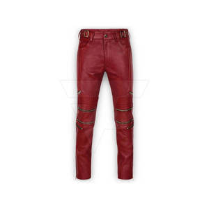 Elegantes pantalones informales de cuero Premium de cintura alta para hombres y mujeres, tela no tejida ligera, Pantalones rectos de lavado oscuro - Product Image 1