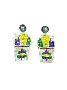 ชุดต่างหูแบบห่วงประดับลูกปัดธีมมาร์ดิกราส์ชุดตุ้มหูลูกปัดแบบมีเอกลักษณ์เฉพาะของสะสมมาร์ดิกราส์ห่วงศิลปะของสะสมมาร์ดี้กราส์- - Product Image 5