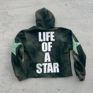 Venta al por mayor de chándal con logotipo personalizado, sudadera con detalle de diamantes de imitación brillantes, chándal, conjuntos para hombre, de gran tamaño Sudadera con capucha, sudadera vaquera con lágrimas - Product Image 2