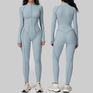New Design Zipper Long Sleeves <b>Leggings</b> Fitness Yoga Clothes Set Workout Wear One Piece Yoga Sports Jumpsuit <b>For</b> <b>Women</b> - Product Image 2