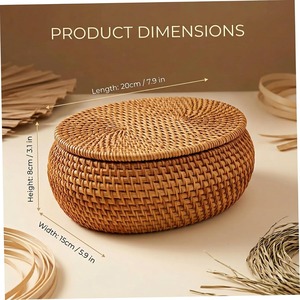 Boîte de rangement multifonctionnelle moderne en rotin naturel ovale Artex Green Earth, écologique, avec couvercle - Product Image 3