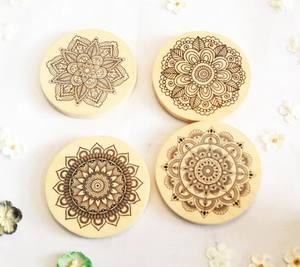 Round Wood <b>Coasters</b> Mandala Style <b>Drink</b> <b>Coasters</b> for Hot and Cold <b>Drinks</b> Wooden Mandala Walnut <b>Coasters</b> Intricate - Product Image 3