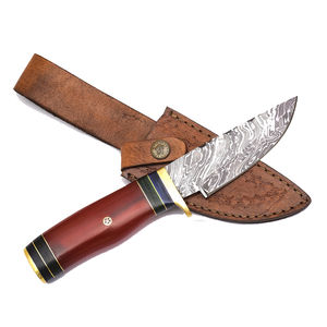 มีดสกินเนอร์เหล็กดามัสกัสทำมือแบบกำหนดเองของ Burraq พร้อมด้ามเรซิ่น ปลอกหนัง รับผลิตแบบ OEM/ODM ของขวัญที่สมบูรณ์แบบสำหรับการตั้งแคมป์และการล่าสัตว์ - Product Image 3