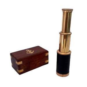 Telescopio Náutico Artesanal de Latón y Cuero con Madera de Palisandro, Decoración Marítima Vintage, Coleccionable - Product Image 6