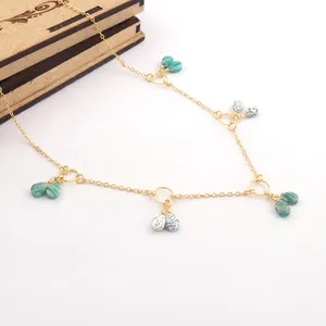 Doble lágrima gotas piedras preciosas pieza de cuello genuino ópalo de dendrita con amazonita COLLAR COLGANTE chapado en oro dijes circulares collar - Product Image 1