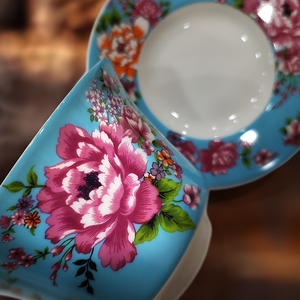 Ensemble Gaiwan Shin Tai Yuan bleu à motifs floraux, tasse à thé en céramique, style chinois traditionnel, cadeau pour le Nouvel An et Thanksgiving - Product Image 3