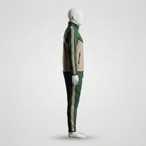 Ensemble de survêtement vert foncé pour homme – Veste athlétique zippée intégrale avec empiècements beiges et pantalon de jogging – Tenue de sport pour entraînement, gym et fitness - Product Image 3