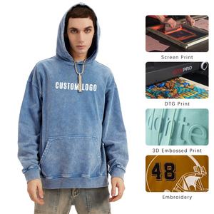 Ropa de calle Unisex Heavy Washed Dark Grey Sudadera con capucha en blanco 420gsm Acid Wash Oversized Men Heavyweight Vintage Jumpers Pullover Hoodie - Product Image 6