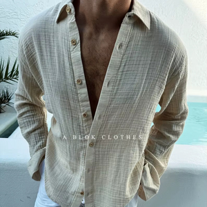 Surdimensionné Boho Floral Motif Hommes Chemise Respirant Coton À Manches Longues pour Plage Mariage Marié Casual Style Naturel - Product Image 1