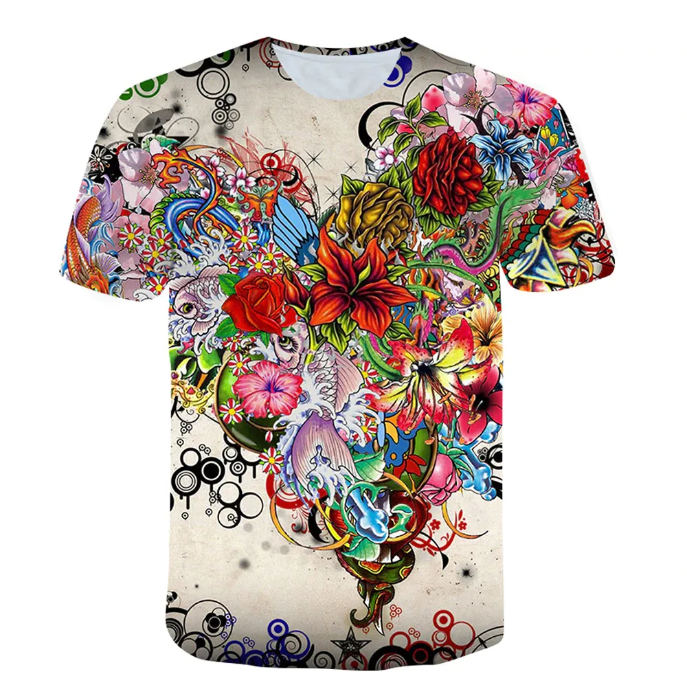 Summer New Fashion Men Flowers Butterflies Graphic T Shirts 3D Personality Trend Print T-Shirt Top