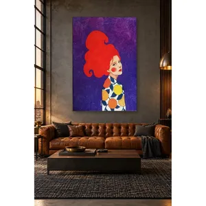 Fida Woman with Wavy Red Hair on Purple Background <b>Canvas</b> Print - Product Image 1