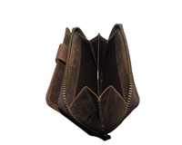 Cartera de Cuero Genuino Hecha a Mano para Mujer, Estilo Vintage, Diseño Trifold, Cierre de Cremallera, Bloqueo RFID, Forro de Satén Duradero, Personalizada