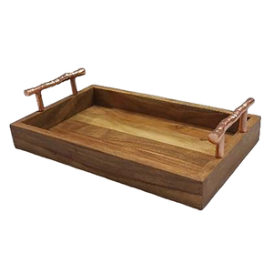 Bandeja de servicio rectangular de madera de alta calidad con mango de Metal, bandeja decorativa recién llegada para restaurante, mesa de Hotel para Decoración - Product Image 6