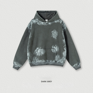 Sudadera con capucha <span class=keywords><strong>para</strong></span> hombre, estilo vintage, de tejido grueso, con efecto lavado, diseño de trazo de pincel pintado a mano, con borde deshilachado, sudaderas con capucha lisas al por mayor - Product Image 3