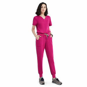 Uniformes de enfermera de verano de tela tejida lavable, conjuntos de Jogger elásticos con cuello en V para hombres y mujeres, uniformes médicos de manga larga para Hospital - Product Image 6