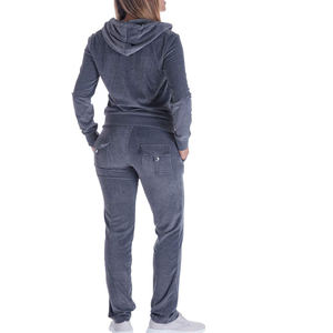 Chándal de terciopelo con diamantes de imitación reflectantes para mujer, logotipo personalizado de terciopelo con Sudadera con capucha, conjuntos personalizados baratos de terciopelo - Product Image 4