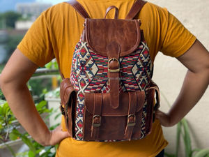 Nouveau Western Boho Style Vintage fait à la main en cuir Jacquard cordon sacs à dos point à la main Klim en cuir véritable Style indien sacs - Product Image 4