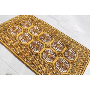 Turkish Vintage Rug 3.8x6.7 ft, <b>Yellow</b> Southwestern <b>Wool</b> Rug - Product Image 4