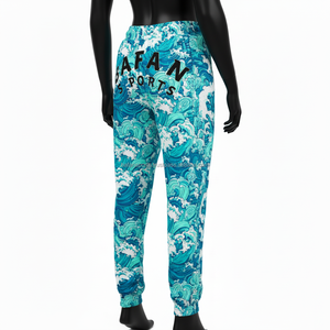 กางเกงจ็อกเกอร์ผู้หญิง ผ้าผสมโพลีเอสเตอร์ GSM ลายคลื่นสีฟ้าทะเล เอวยางยืดรัดเชือก ปลายขาจั๊มพ์ รับสกรีนโลโก้ กางเกงผู้หญิง - Product Image 5