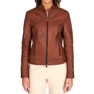 High Quality Brown Women's <b>Genuine</b> Leather Jacket Stylish Slim Fit Design Breathable <b>Nylon</b> Lining Tanned Eco-Friendly Wholesale - Product Image 3