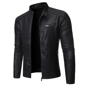 Veste de moto d'hiver pour hommes col montant épais et chaud en faux cuir coupe-vent avec doublure en toile pour les sports d'automne et d'hiver - Product Image 5