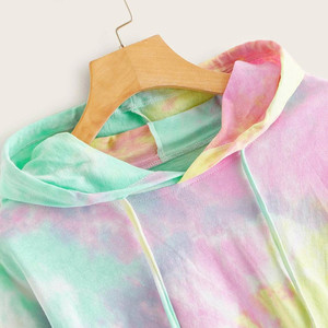 Women's <b>100</b>% Cotton French Terry Tie Dye Hoodie with Stand Collar and Printed Letter Pattern Winter Corduroy with Pockets - Product Image 5