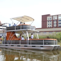 Kinlife 2025 Double Decker électrique GPS AI aviron aluminium ponton bateau 30FT PVC famille fête vitesse bateau salle de bain vestiaire