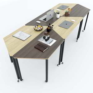 Modern Set of 6 Trapezoidal Plywood <b>Tables</b> with Lego-Style Iron Legs HBLG008 - Product Image 1